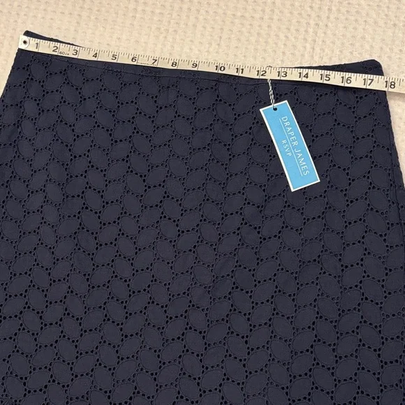 Draper James Navy Blue Eyelet A-Line Knee Length Skirt Size 16 Ruffle Hem - Picture 14 of 15